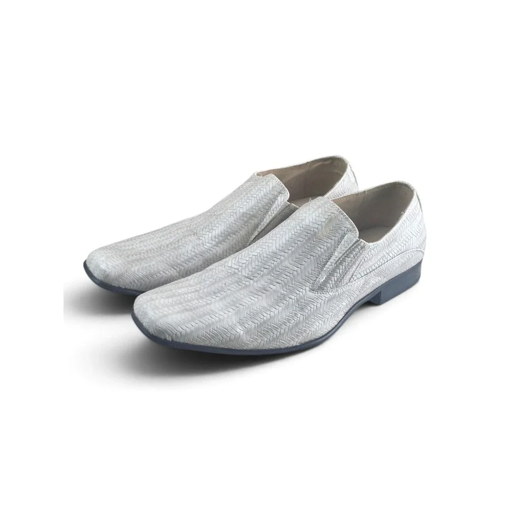 Madden Slip On Loafers Mens 11.5 Silver Grey Excellent Woven Texture Square Toe
